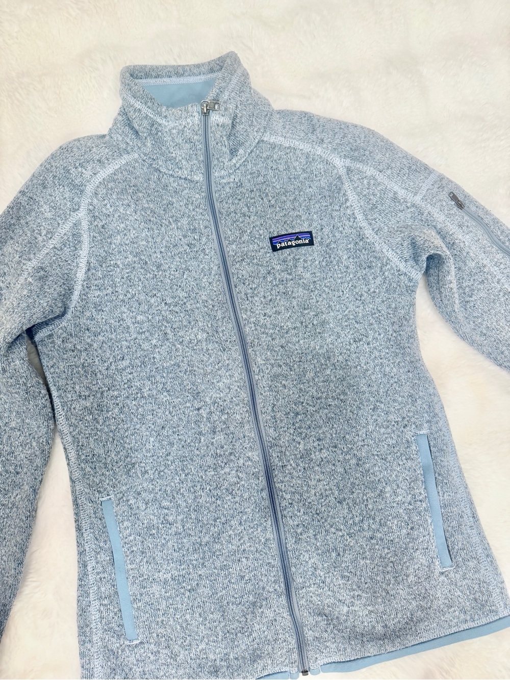 Patagonia Women's Heather Light Blue Full-Zip Teddy Fleece Jacket